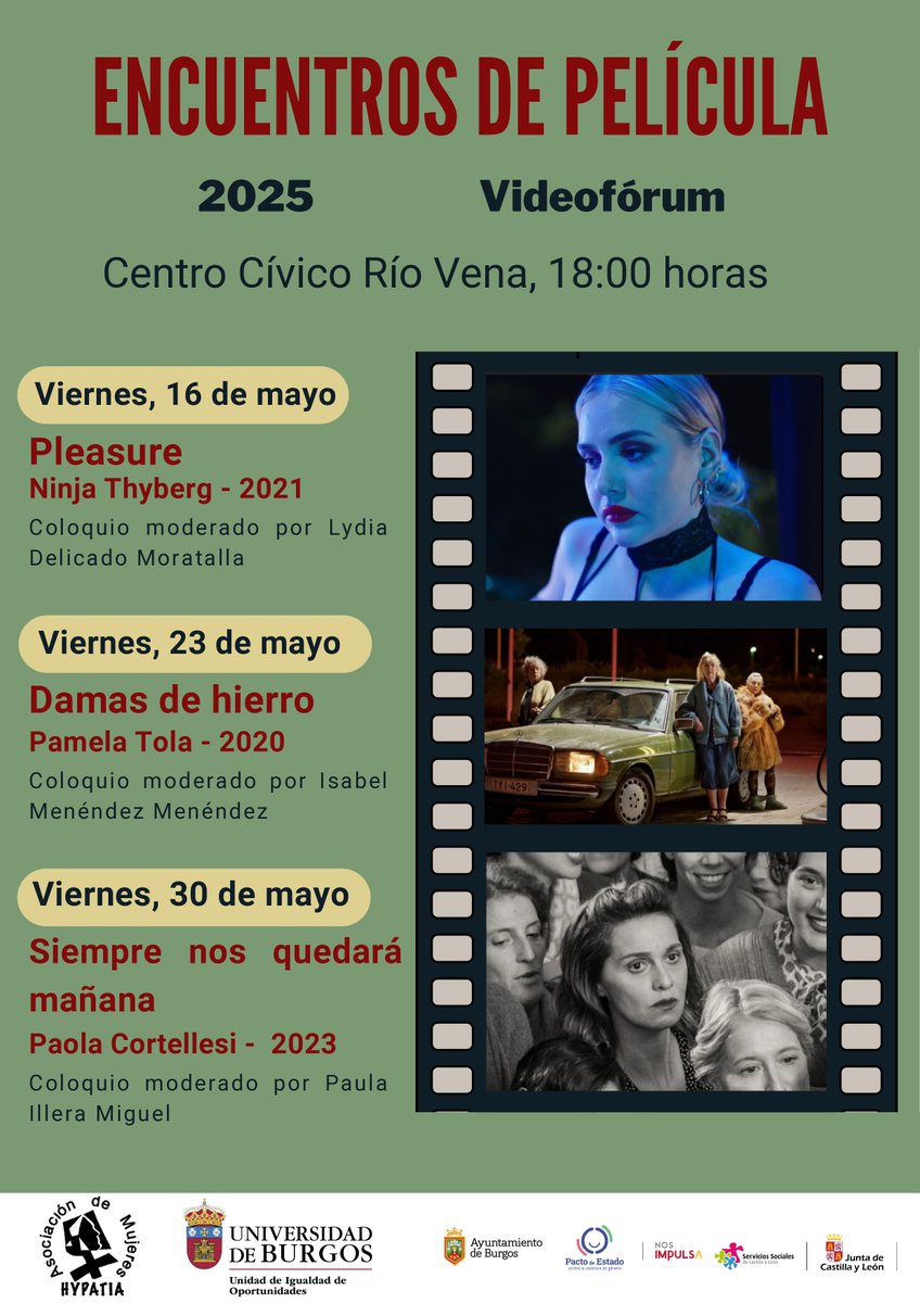 CINE 🎞️ por la igualdad en el Centro Cívico Rio Vena de <a href="/CivicosBurgos/">CentrosCívicosBurgos</a> 
Los viernes de mayo no te pierdas este ciclo programado por el área de igualdad de la <a href="/ubu/">ubu</a> y la Asociación Hypatia.