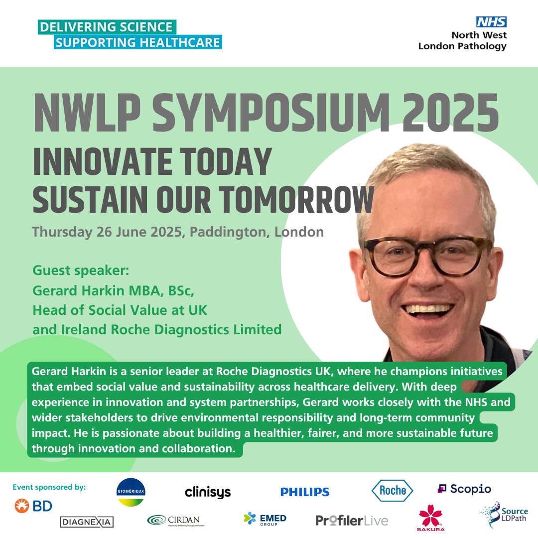 One of our guest speakers at our annual symposium, 'Innovate Today, Sustain Tomorrow', is Gerard Harkin, Head of Social Value at UK and Ireland Roche Diagnostics Limited  🤩

Tickets are FREE but spaces are limited, secure yours now!  👇🏽

eventbrite.co.uk/e/nwlp-symposi…