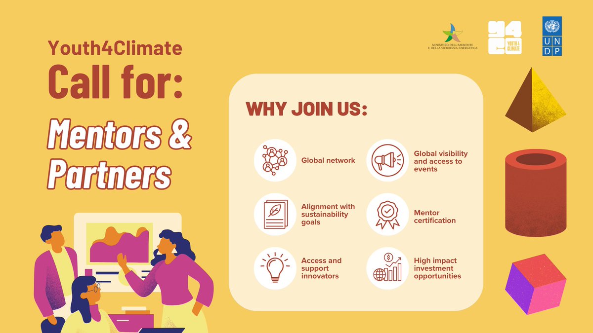 🚨 The #Youth4Climate Call for Mentors &amp; Partners is open!

Are you an expert or org in climate, innovation, or social impact? Join us to support youth-led solutions with guidance, capital, or strategic backing.

Apply by May 23 👉 shorturl.at/SPjrW