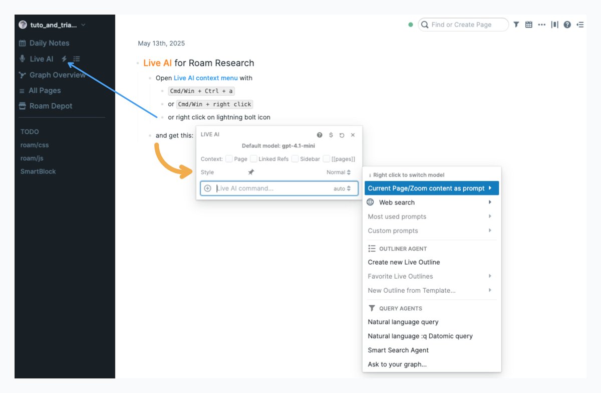 Fabrice Gallet (@fbgallet) on Twitter photo A big update of Live AI extension for <a href="/RoamResearch/">Roam Research</a> has been released !
Including:
- Image generation
- Mermaid & argument map generation
- Web search with OpenAI or Anthropic models
... and a lot of other improvements and fixes. A big update of Live AI extension for <a href="/RoamResearch/">Roam Research</a> has been released !
Including:
- Image generation
- Mermaid & argument map generation
- Web search with OpenAI or Anthropic models
... and a lot of other improvements and fixes.