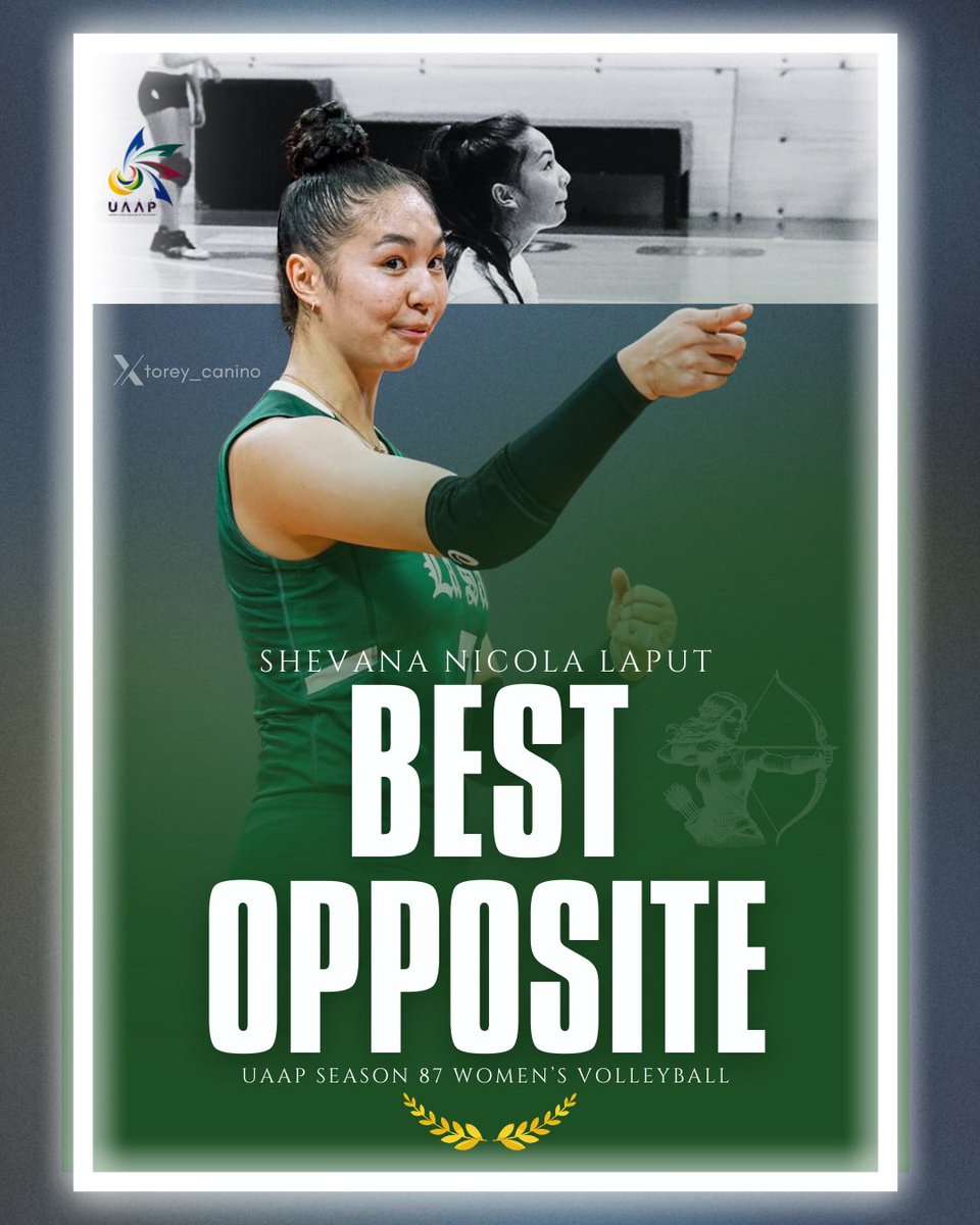 tj_canino's tweet photo. 🏹SHEVANA MARIE NICOLA LAPUT wins the  BEST OPPOSITE HITTER award this season!

• UAAP Gold 🏆(S85)
• Bronze Medal 🥉(S86)
• Best Opposite Hitter (S87)

• SSL Best Opposite (2023)
• SSL MVP 🏅
• 2x SSL Silver 🥈
• SSL Gold 🏆

CAPTAIN MATERIAL🫡|#UAAPSeason87 https://t.co/KXvpckYwus