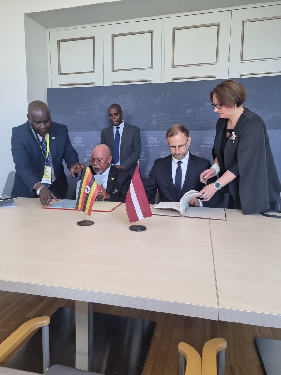 Uganda Govt delegation held  bilateral talks with Latvia - 12th May 2025. Hon Odongo Jeje Abubakhar -MFA, Amb Margaret Otteskov &amp; Mr. Michael Abooki Karugaba-Mission in Copenhagen,
Mr. Chris Kasozi-Manager Economic Regulation,CAA, Mr James Wafula Bichachi and Ms NinaMbabazi-Mofa,