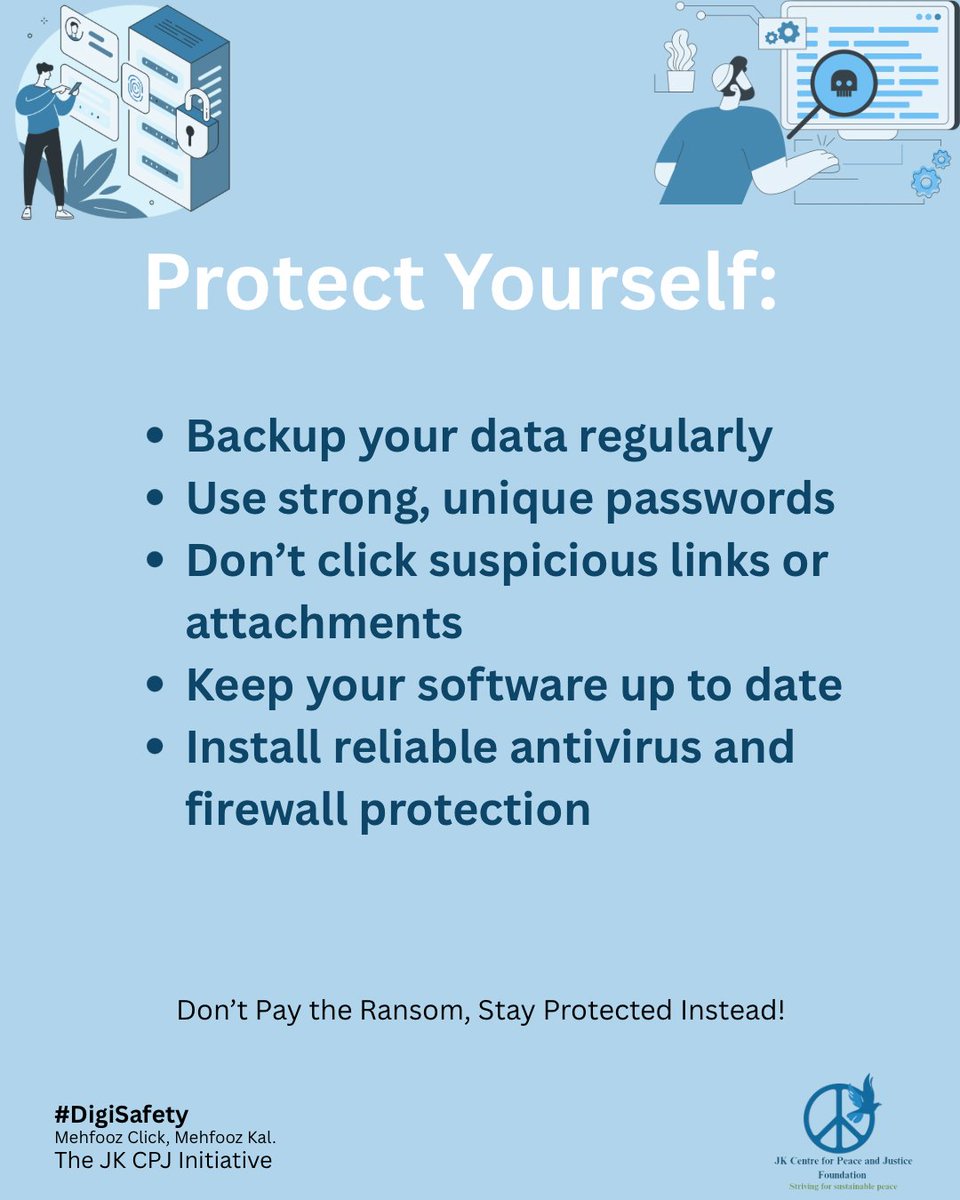 JK Centre for Peace & Justice (JKCPJ) Foundation (@jkcpj_official) on Twitter photo Your data isn’t safe until you make it safe. Don’t wait for a ransom note, act now against ransomware. #digisafety #jkcpj <a href="/ListenNadir/">Nadir Ali 🚀</a> Your data isn’t safe until you make it safe. Don’t wait for a ransom note, act now against ransomware. #digisafety #jkcpj <a href="/ListenNadir/">Nadir Ali 🚀</a>