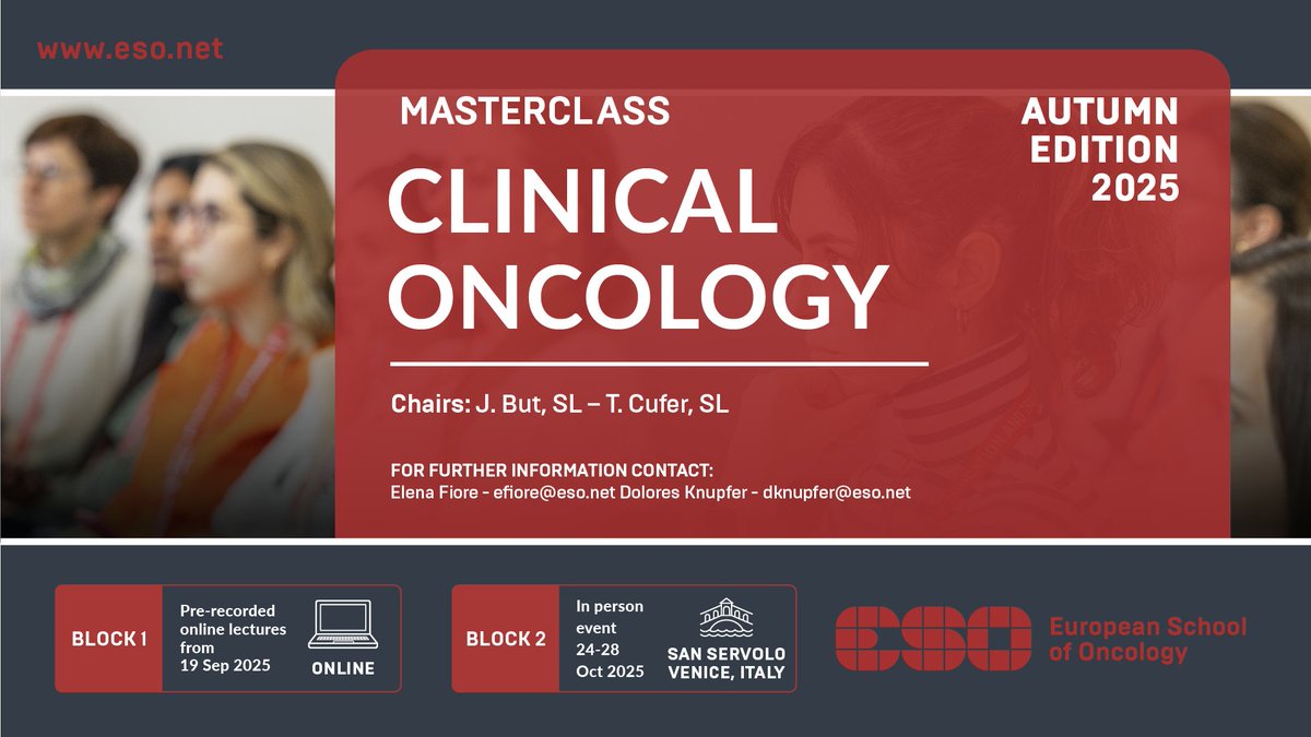 Calling all medical and clinical oncologists with 3-4 years of experience!

Our #Masterclass - Autumn Edition offers comprehensive training in tumor treatment from a multidisciplinary perspective.

Apply now: bit.ly/3WJFya7
