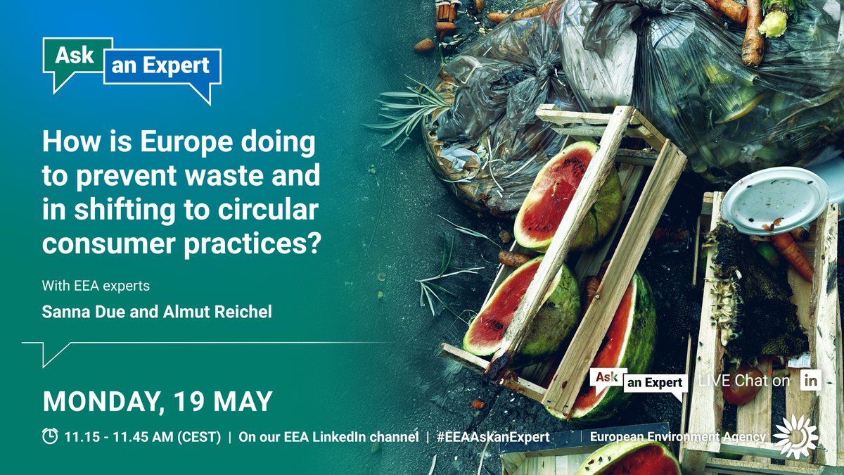 EUEnvironment's tweet image. How are we doing to prevent #foodwaste 🥘🗑️and other #waste streams? And how can we shift to more #circular practices to reduce waste?
Join our next #EEAAskanExpert LIVE Q&amp;amp;A when we will take your questions in our discussion with our two experts.
➡️linkedin.com/feed/update/ur…