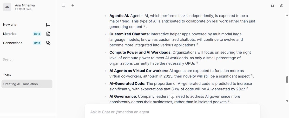annnthenya962's tweet photo. Using Powerful Open Source and Proprietary Large Language Models like Groqchat and Lechat @alx_africa #ALX_AiSK https://t.co/UGt8KDXvle