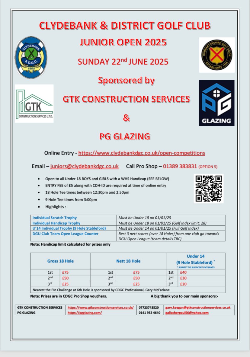CDGC_Juniors's tweet photo. Details of our Junior Open below! Please share with your followers. Message me direct for further information. Last year was fully booked so be quick! https://t.co/E7fmeTZmAt