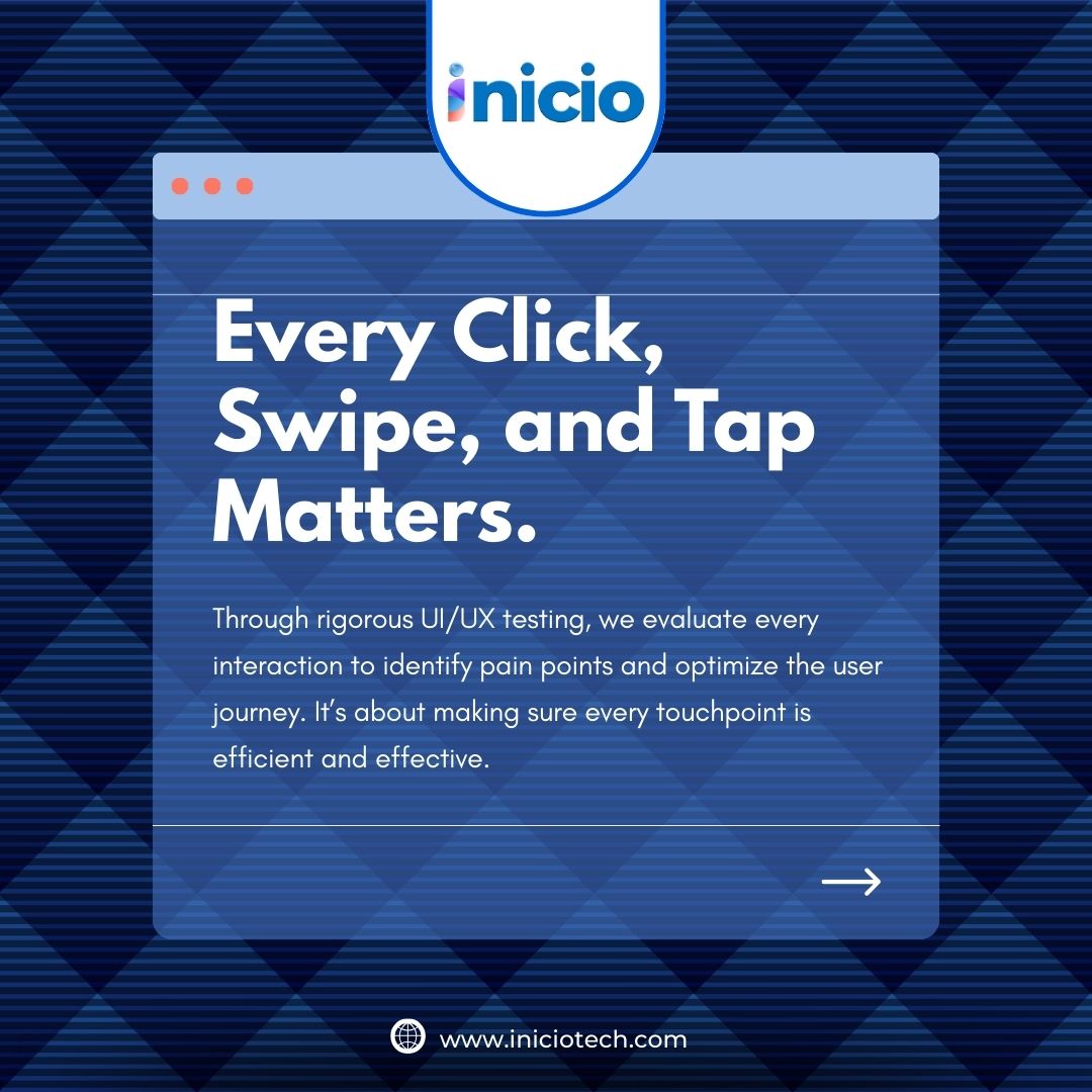 iniciotech's tweet image. At Inicio Tech, we believe that exceptional user experiences start with UI/UX testing. From identifying pain points to optimizing interactions, we ensure every click, swipe, and tap is seamless.

#UIUXTesting #UserExperience  #iniciotech
@iniciotech