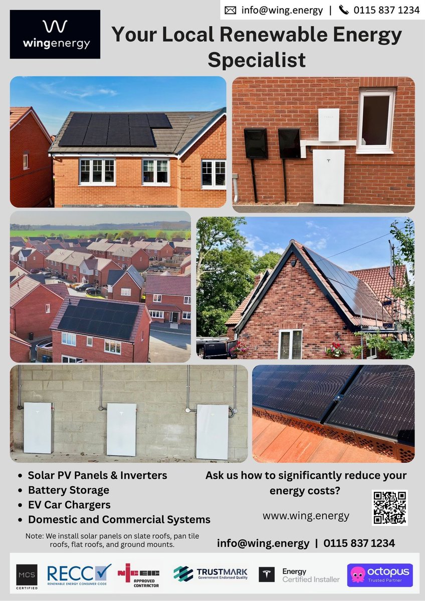 wingenergy's tweet image. From Solar PV Panels to Battery Storage, EV Car Chargers to full Domestic & Commercial Systems, we’ve covered your clean energy future.
Call us today or visit our website wing.energy — let’s make your property solar smart!