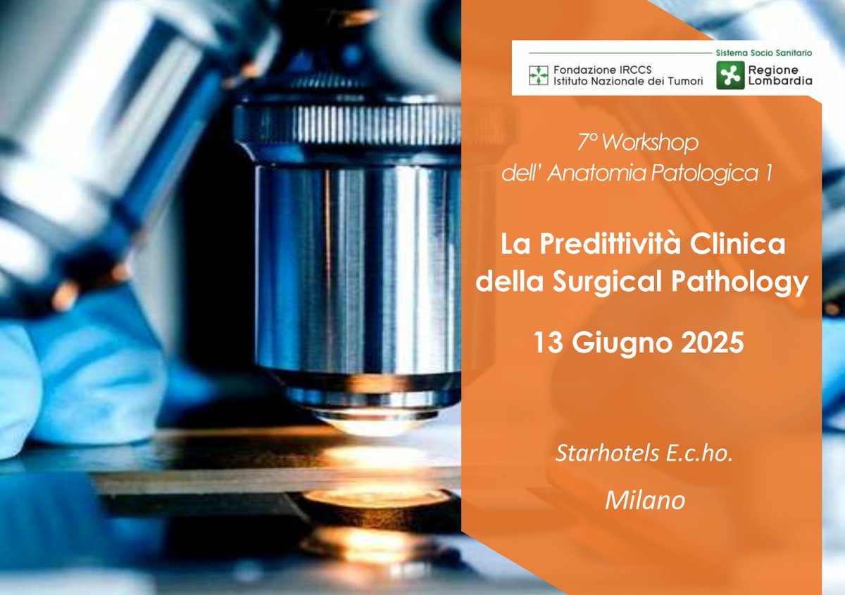 🗓 SAVE THE DATE: 13/06/25
 🔬 Workshop #SurgicalPathology
 📍 Milano | 🆓 Evento ECM | 7 crediti
 👉 form.jotform.com/250711596079362

#IstitutoTumoriMilano #WorkshopSurgicalPathology #OncologiaTraslazionale #FormazioneECM #INTMilano #PatologiaOncologica #SaveTheDate #AnatomiaPatologica