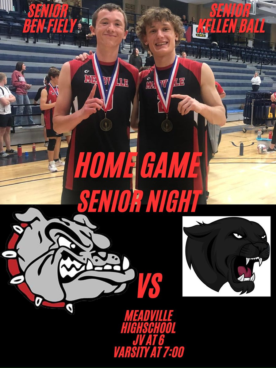 It’s SENIOR Night!  Come out to the House of Thrills tonight as Meadville plays Saegertown!  And honor our Seniors Kellen Ball &amp; Ben Fiely!
<a href="/ETNreisenweber/">Tom Reisenweber</a> <a href="/Fenner_6/">Mike Fenner</a> <a href="/ENNJohnLydic/">John Lydic</a> <a href="/AlexTopor_/">Alex Topor</a>