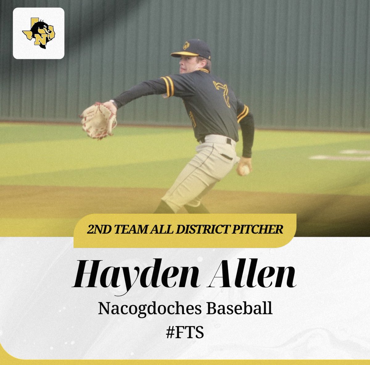 Congratulations to Hayden Allen on being named 10-5A 2nd team All District pitcher