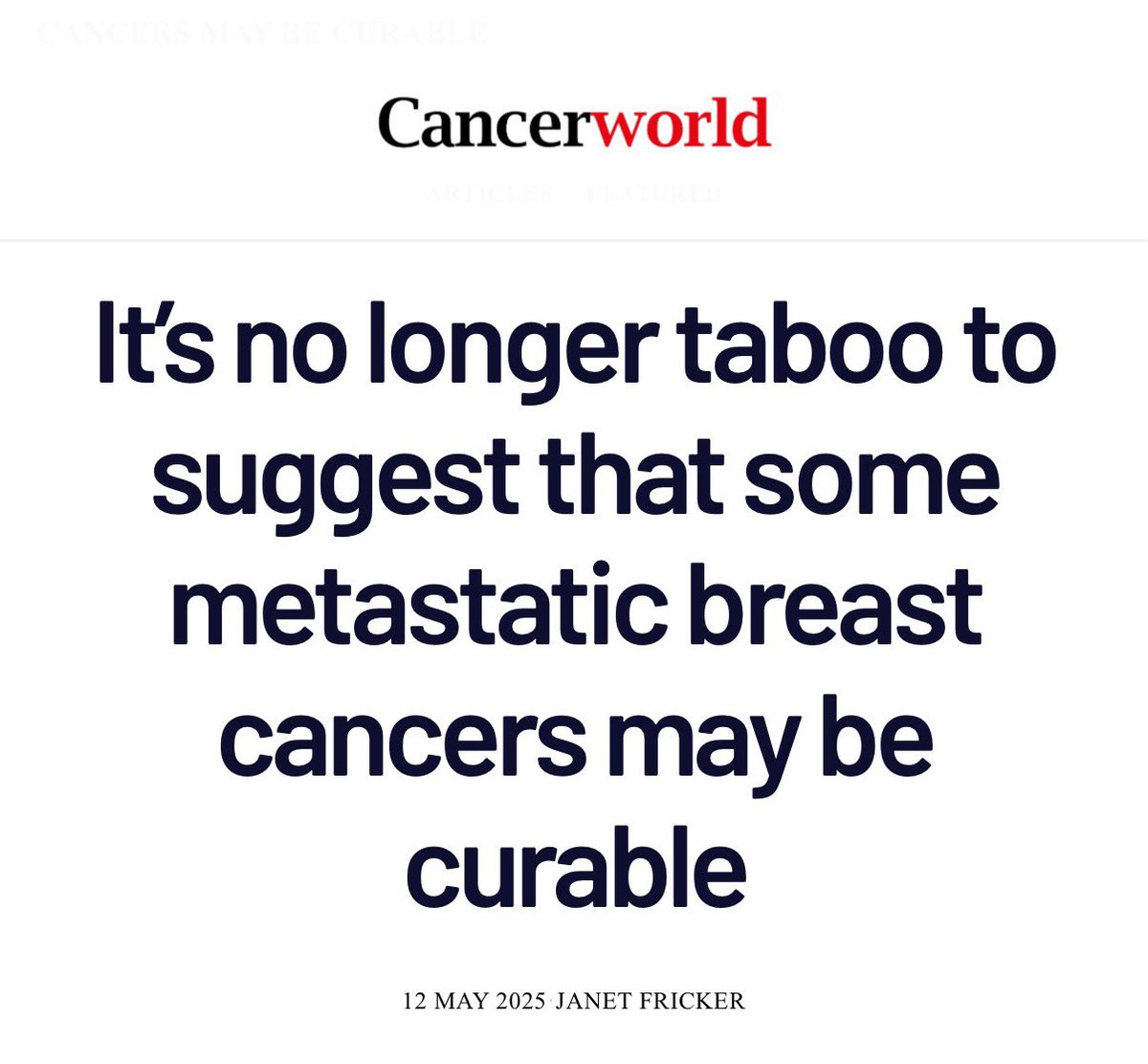 Paolo Tarantino (@ptarantinomd) on Twitter photo Cure.
A word we rarely use in patients with mBC, for good reasons.
Yet, 25 yrs of targeting HER2 taught us that some HER2+ mBCs respond so well to treatment that never reappear.
Glad to contribute to this excellent <a href="/CancerWorldmag/">CancerWorld</a> article on the topic:
cancerworld.net/its-no-longer-… Cure.
A word we rarely use in patients with mBC, for good reasons.
Yet, 25 yrs of targeting HER2 taught us that some HER2+ mBCs respond so well to treatment that never reappear.
Glad to contribute to this excellent <a href="/CancerWorldmag/">CancerWorld</a> article on the topic:
cancerworld.net/its-no-longer-…