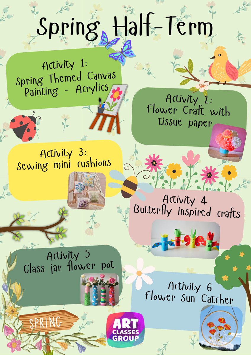 Art Classes Group (@artclassesgroup) on Twitter photo Join us this Spring Half Term for a week of creative, colourful and hands-on activities at Art Classes Group
🗓️May 26th to 31st May
🎟️ Bookings are now open - Drop ins available.
🌐 artclassesgroup.com
📧 info@artclassesgroup.com Join us this Spring Half Term for a week of creative, colourful and hands-on activities at Art Classes Group
🗓️May 26th to 31st May
🎟️ Bookings are now open - Drop ins available.
🌐 artclassesgroup.com
📧 info@artclassesgroup.com