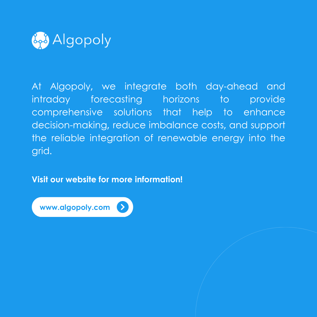 algopolyenergy's tweet photo. Understanding Forecast Horizons: Day-Ahead vs. Intraday

Successful energy operations rely on both long-term strategy and real-time responsiveness.

Visit our website and learn more about our solutions!

#Forecasting #EnergyMarkets #DayAhead #Intraday https://t.co/ZochZFcohW