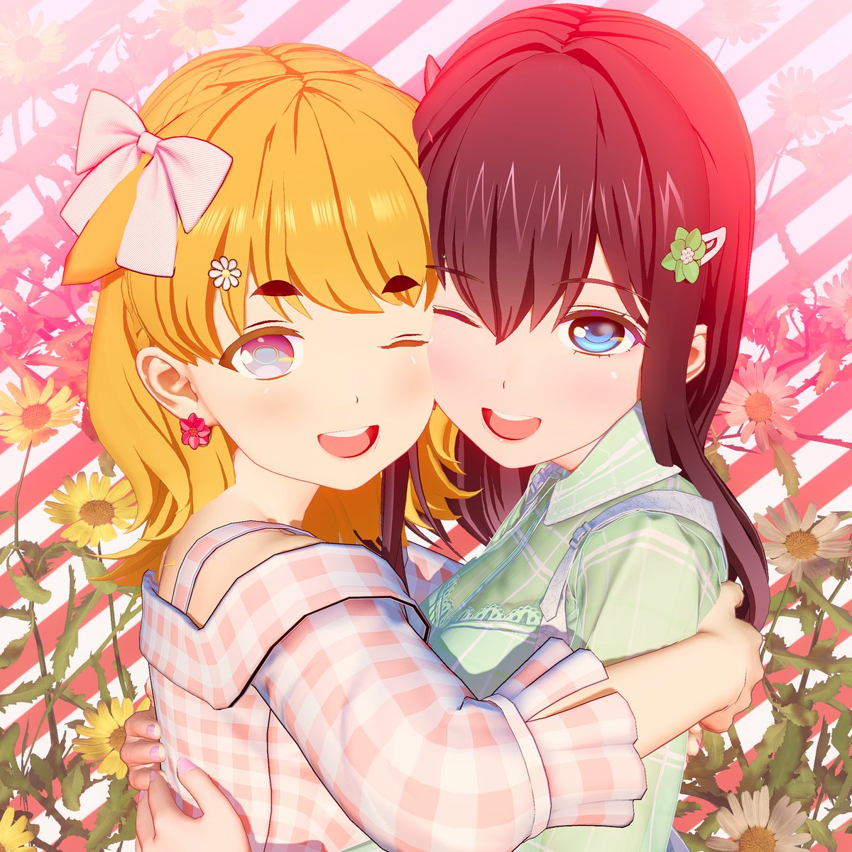 仕事が忙しかったですが何とか終わらせました。
今日は仲良しなキャロちゃんとまひるちゃんがハグしているところを貼っておきます。
#サマすく #ILLGAMES