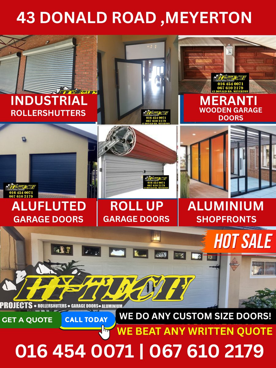 Hi_Techproject's tweet image. 🚪✨ Upgrade with HiTech Garage Doors & Motors – expert installs & fast repairs you can trust!
📍 43 Donald Rd, Glen Donald, Meyerton
📞 016 454 0071 | 067 610 2179
📩 Free quotes – call or DM us now!
#GarageDoors #HiTechGarage #HomeImprovement #Renovation #SmartHome