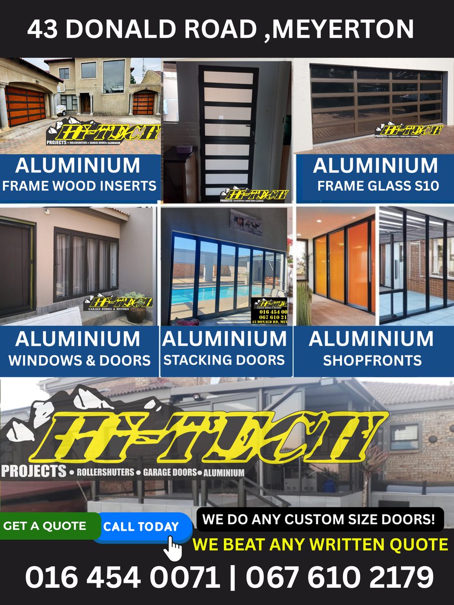 Hi_Techproject's tweet image. 🚪✨ Upgrade with HiTech Garage Doors & Motors – expert installs & fast repairs you can trust!
📍 43 Donald Rd, Glen Donald, Meyerton 📞 016 454 0071 | 067 610 2179 📩 Free quotes – call or DM us now!
#GarageDoors #HiTechGarage #HomeImprovement #Renovation #SmartHome