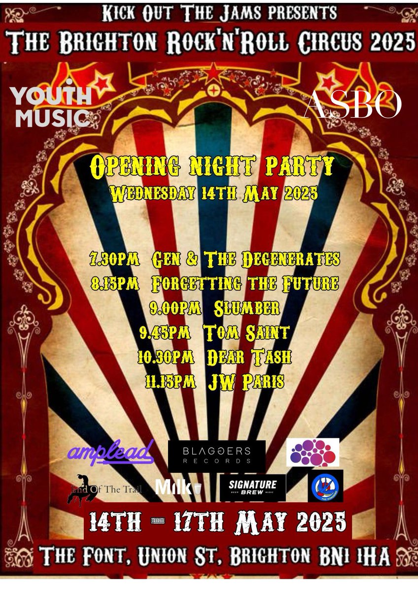 Kick Out The Jams (@kikoutthejams) on Twitter photo Tomorrow night's FREE ENTRY opening night party at <a href="/Thefontbrighton/">Thefontbrighton</a> presented by yours truly + <a href="/BlaggersR/">BlaggersRecords</a> <a href="/AmpleadHQ/">Amplead</a> <a href="/SignatureBrew/">Signature Brew</a>. First band at 7.30pm but the venue is open all afternoon for thirsty people! Full 4-day show details: facebook.com/events/1172772… Tomorrow night's FREE ENTRY opening night party at <a href="/Thefontbrighton/">Thefontbrighton</a> presented by yours truly + <a href="/BlaggersR/">BlaggersRecords</a> <a href="/AmpleadHQ/">Amplead</a> <a href="/SignatureBrew/">Signature Brew</a>. First band at 7.30pm but the venue is open all afternoon for thirsty people! Full 4-day show details: facebook.com/events/1172772…