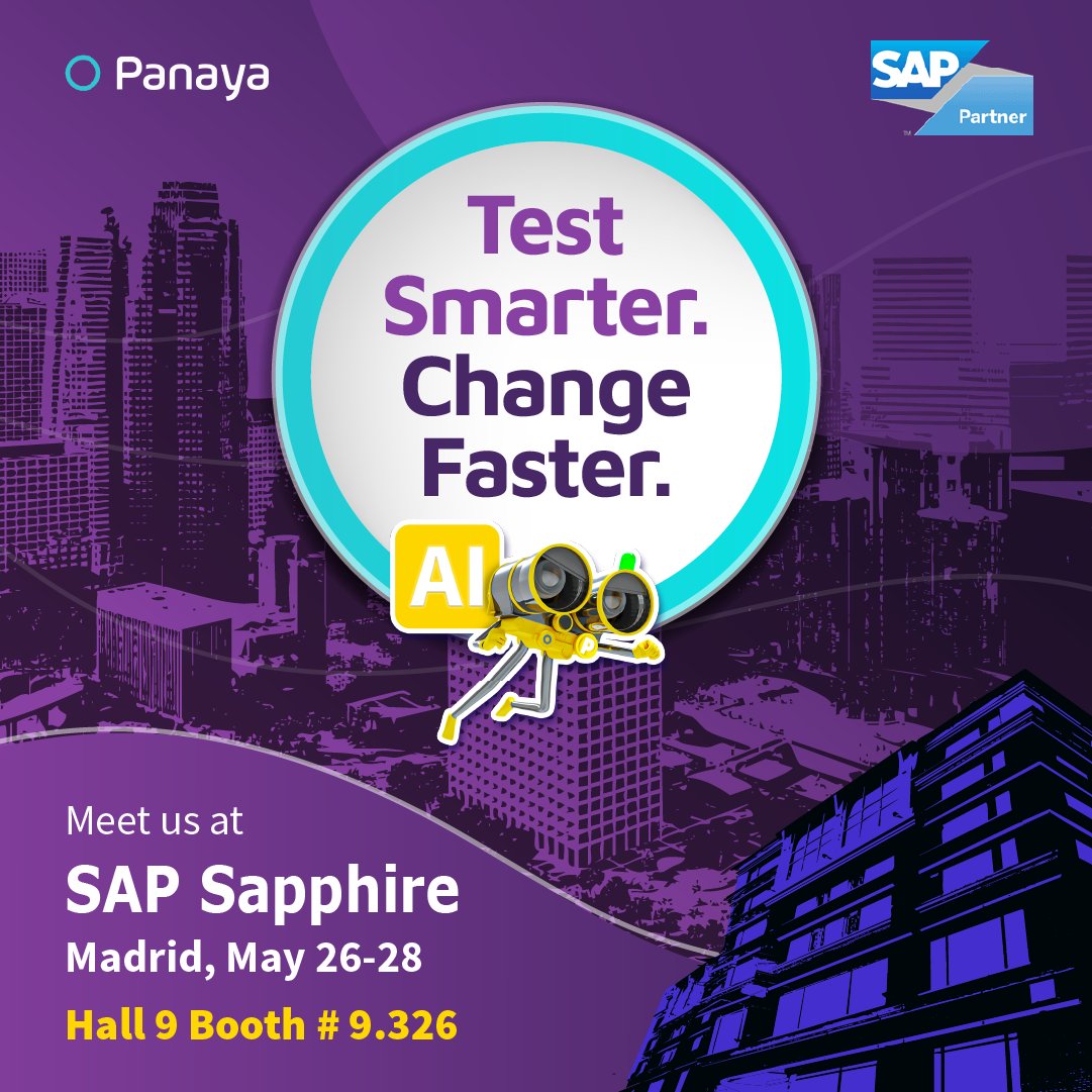 panaya's tweet image. Heading to @SAPSapphire Madrid (May 26–28)? So are we!

Visit us at Hall 9 Booth # 9.326 to meet the #PanayaTeam and learn how our #AI-powered #SmartTesting &amp;amp; #ChangeIntelligence can help you move faster, release with confidence, and eliminate testing chaos.

#Panaya #Event #SAP…