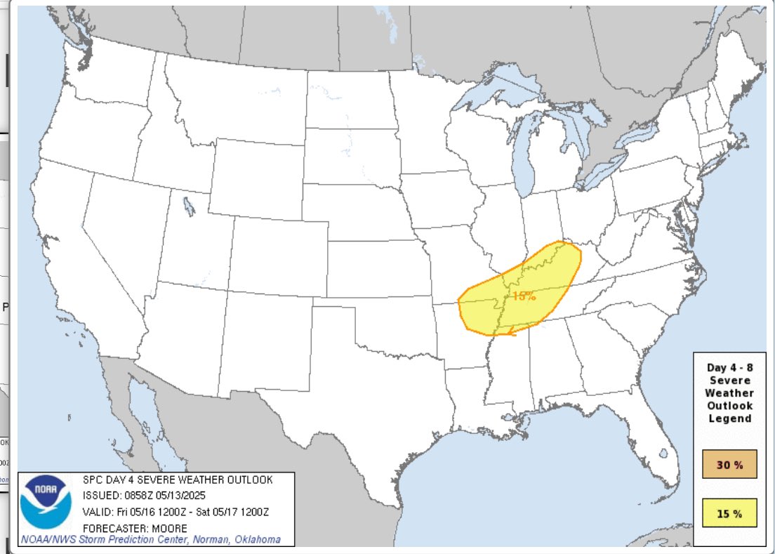 Kentucky_WX's tweet image. SPC has extended Fridays severe risk further into Kentucky. 

CSU learning model with a BIG uptick for Fridays potential overnight…. Similar to other models. 

Let’s get through Thursday but Friday has REAL potential #KYwx