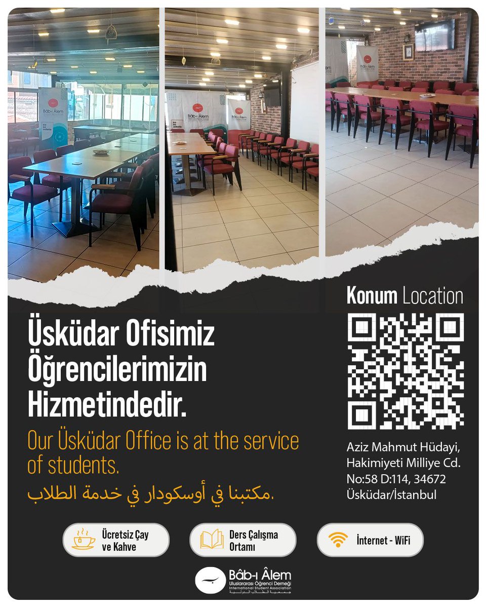 Üsküdar Ofisimiz öğrencilerin hizmetindedir. 
Our Üsküdar Office is at the service of students. 
مكتبنا في أوسكودار في خدمة الطلاب.
- Ücretsiz Çay / Kahve
- Ders Çalışma Ortamı
- İnternet 

Tüm öğrencilerimizi bekleriz.