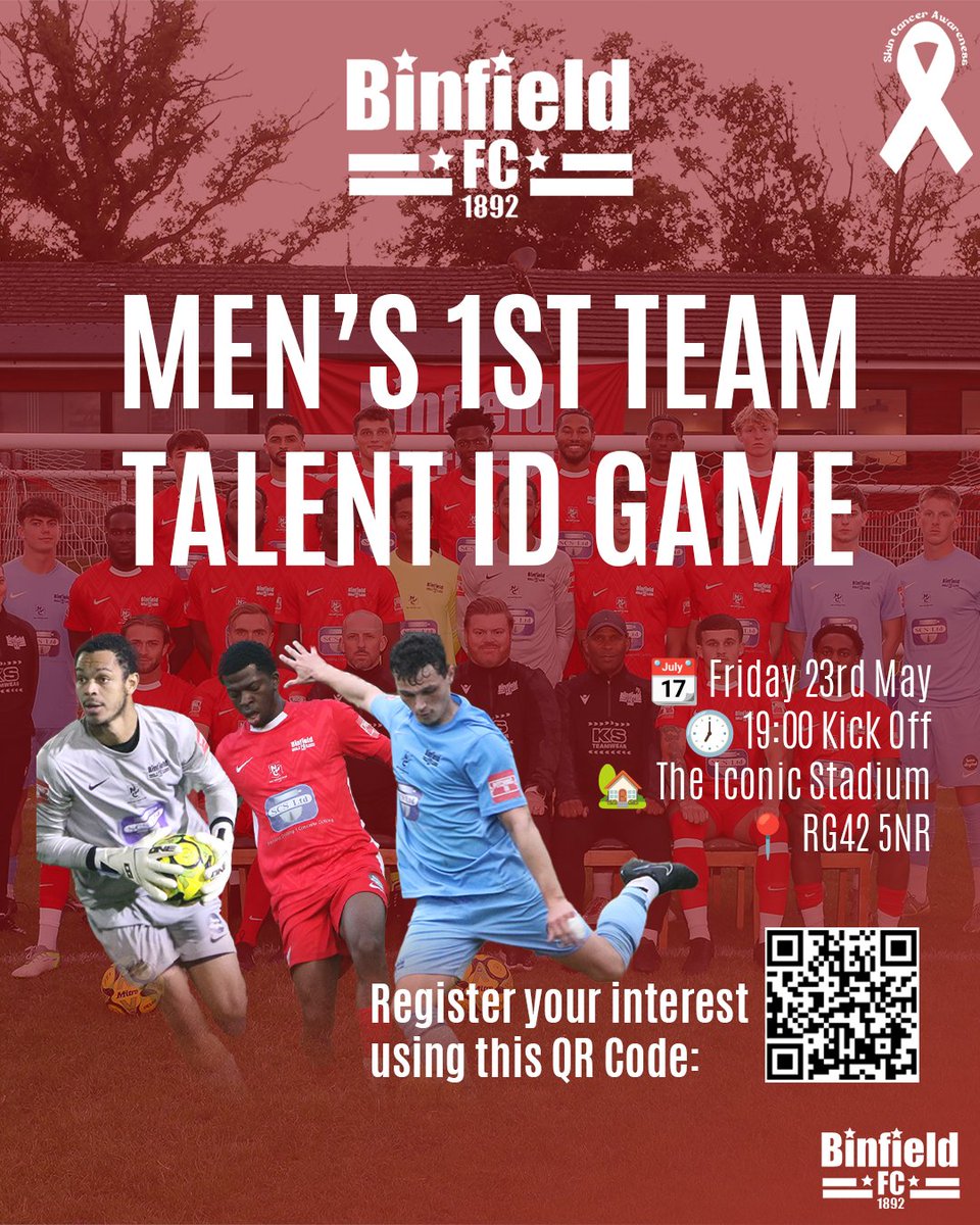 Binfield FC (@binfieldfc) on Twitter photo ๐๐๐ฅ๐๐ง๐ญ ๐๐ ๐๐๐ฆ๐ โฝ๏ธ
We our hosting a Talent ID game at the Iconic stadium for players looking to be apart our 1st team squad for the 2025/26 Season. A great opportunity to see life under the Moles ๐ซก
๐ฒ Scan the QR Code below to register your interest
#BinfieldFC ๐๐๐ฅ๐๐ง๐ญ ๐๐ ๐๐๐ฆ๐ โฝ๏ธ
We our hosting a Talent ID game at the Iconic stadium for players looking to be apart our 1st team squad for the 2025/26 Season. A great opportunity to see life under the Moles ๐ซก
๐ฒ Scan the QR Code below to register your interest
#BinfieldFC