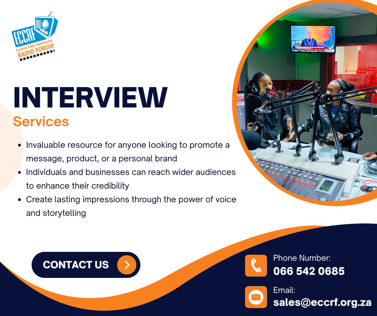 🎙️ Have Something to Say?

Get heard across the Eastern Cape with our On-Air Interview Services!

✅ Community reach
✅ Trusted voices
✅ Real impact

📞 Book your slot today on 066 542 0685

#interview 
#supportlocalbusinesses 
#RadioInterview