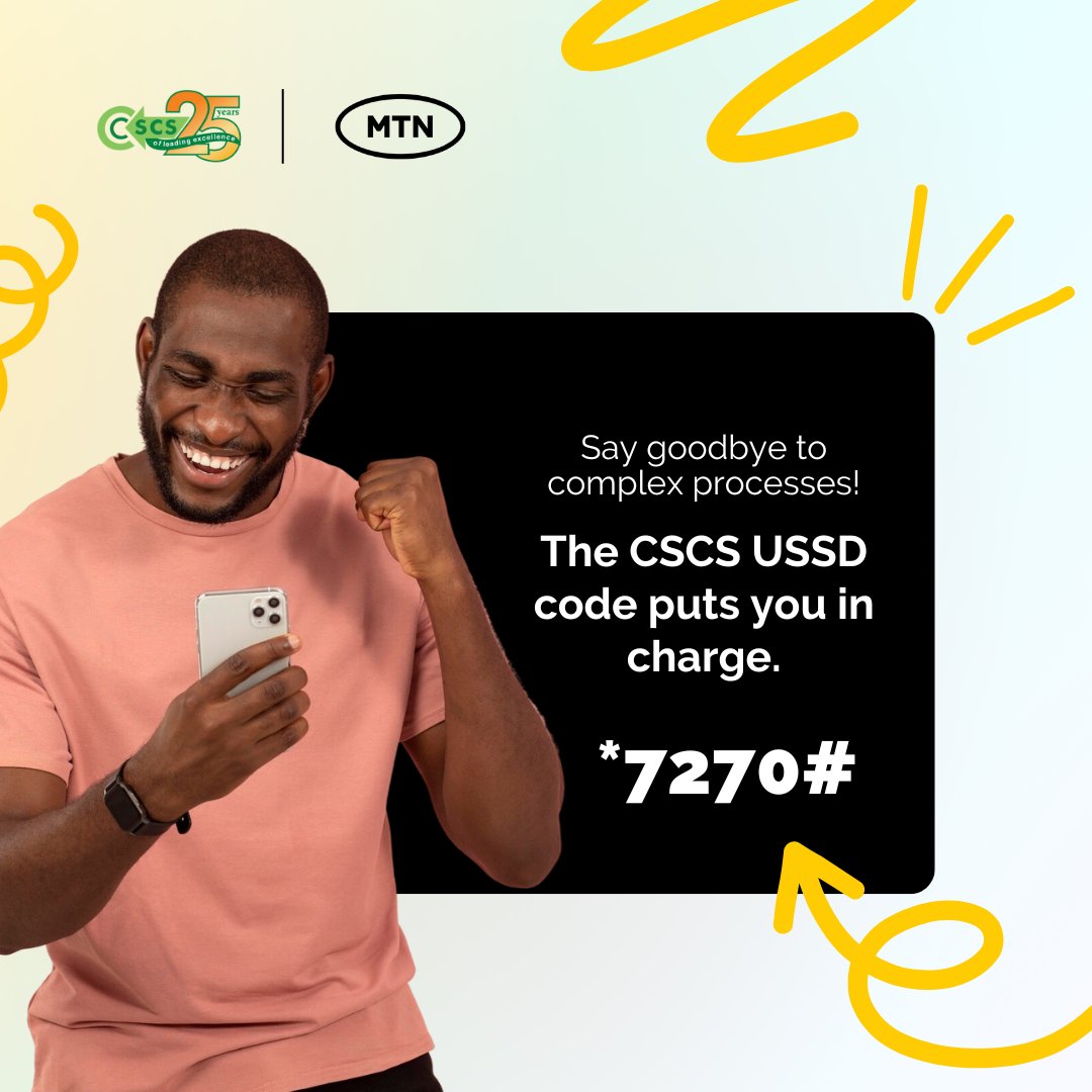 CSCSNigeria's tweet image. With this CSCS USSD code you can be guaranteed Accessibility, Security, and Safety!

#USSDCode #CSCS #TheFutureIsHere