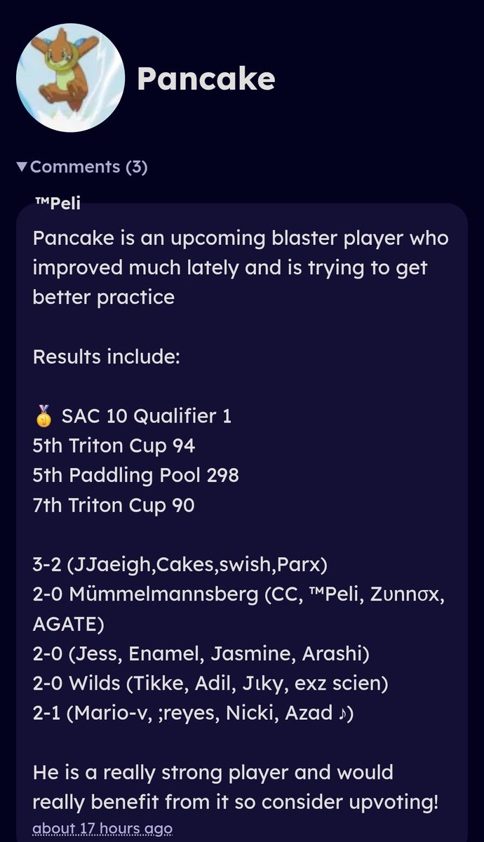 Thanks <a href="/Patent_Pelikan/">™Peli</a> for the suggestion and for the chance. People who want to give me the chance to improve more are welcome to upvote, and if not, then don't lolski.