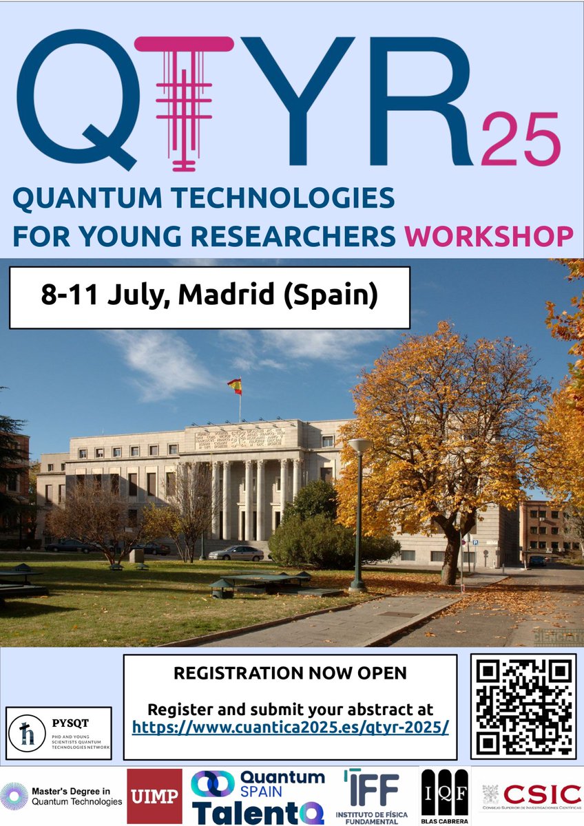🎉 Registration now open!
Join us for #QTYR25 — a workshop for early-career scientists working in different areas of Quantum Science.

A unique chance to share your research in a friendly, inclusive setting!

📍 Madrid, Spain

🔗 cuantica2025.es/qtyr-2025/