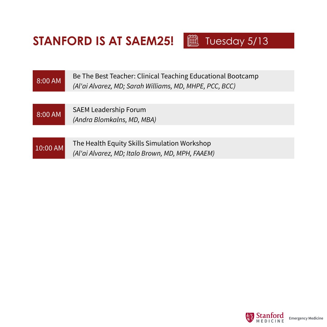 StanfordEM (@stanfordemed) on Twitter photo 📍Day 1 at #SAEM25!
We’re so excited to kick off the conference! Here are today’s <a href="/StanfordEMED/">StanfordEM</a> presentations from our faculty.
📲 Stay tuned for daily updates, highlights, and resources!
Learn more on our website - ow.ly/ff3b50VNi45 📍Day 1 at #SAEM25!
We’re so excited to kick off the conference! Here are today’s <a href="/StanfordEMED/">StanfordEM</a> presentations from our faculty.
📲 Stay tuned for daily updates, highlights, and resources!
Learn more on our website - ow.ly/ff3b50VNi45