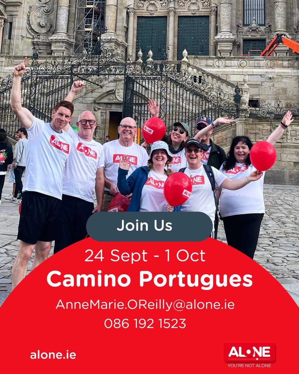 ALONE_IRELAND's tweet image. Bucket list trip:

Join us for seven nights on the 24th of September,  as we lace up our walking shoes and head to Spain, to take on the 2nd stage of the Camino Portuguese route. For more information, please contact Anne-Marie on 086 192 1523 or annemarie.oreilly@alone.ie