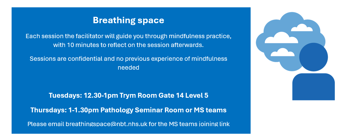 NBT Staff Experience (@nbtstaffexp) on Twitter photo Come and check out our breathing space mindfulness sessions brought to you by <a href="/NBT_Staffpsych/">NBT Staff Psychology Team</a> on Tuesdays and Thursdays <a href="/NorthBristolNHS/">North Bristol NHS Trust</a> Come and check out our breathing space mindfulness sessions brought to you by <a href="/NBT_Staffpsych/">NBT Staff Psychology Team</a> on Tuesdays and Thursdays <a href="/NorthBristolNHS/">North Bristol NHS Trust</a>