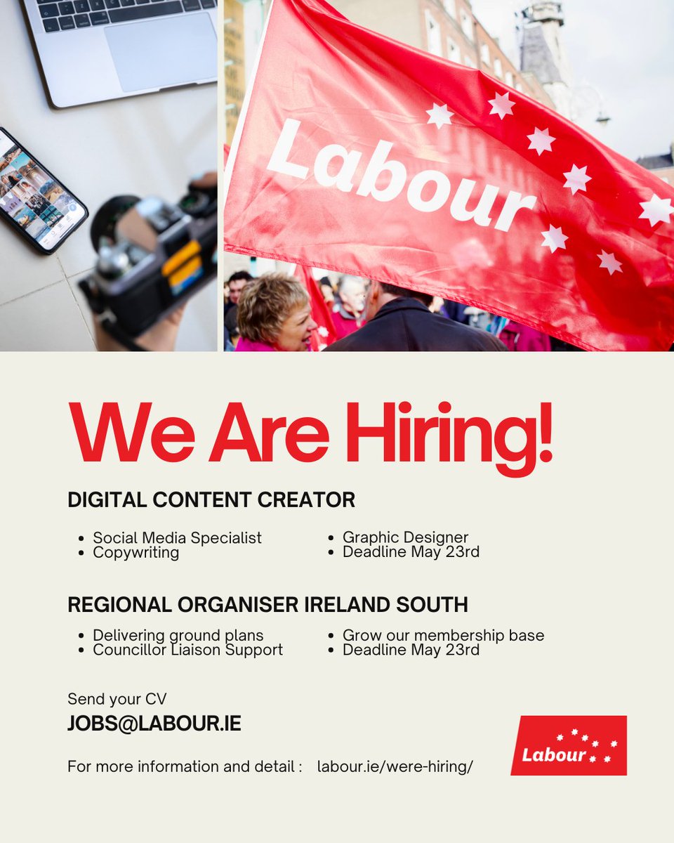 Job Fairy!

We are hiring for two exciting roles.

If you have a keen interest in politics, activism wish to change Irish society for the better, while also developing your skills and experience in Irish public life – check our website!

labour.ie/were-hiring/