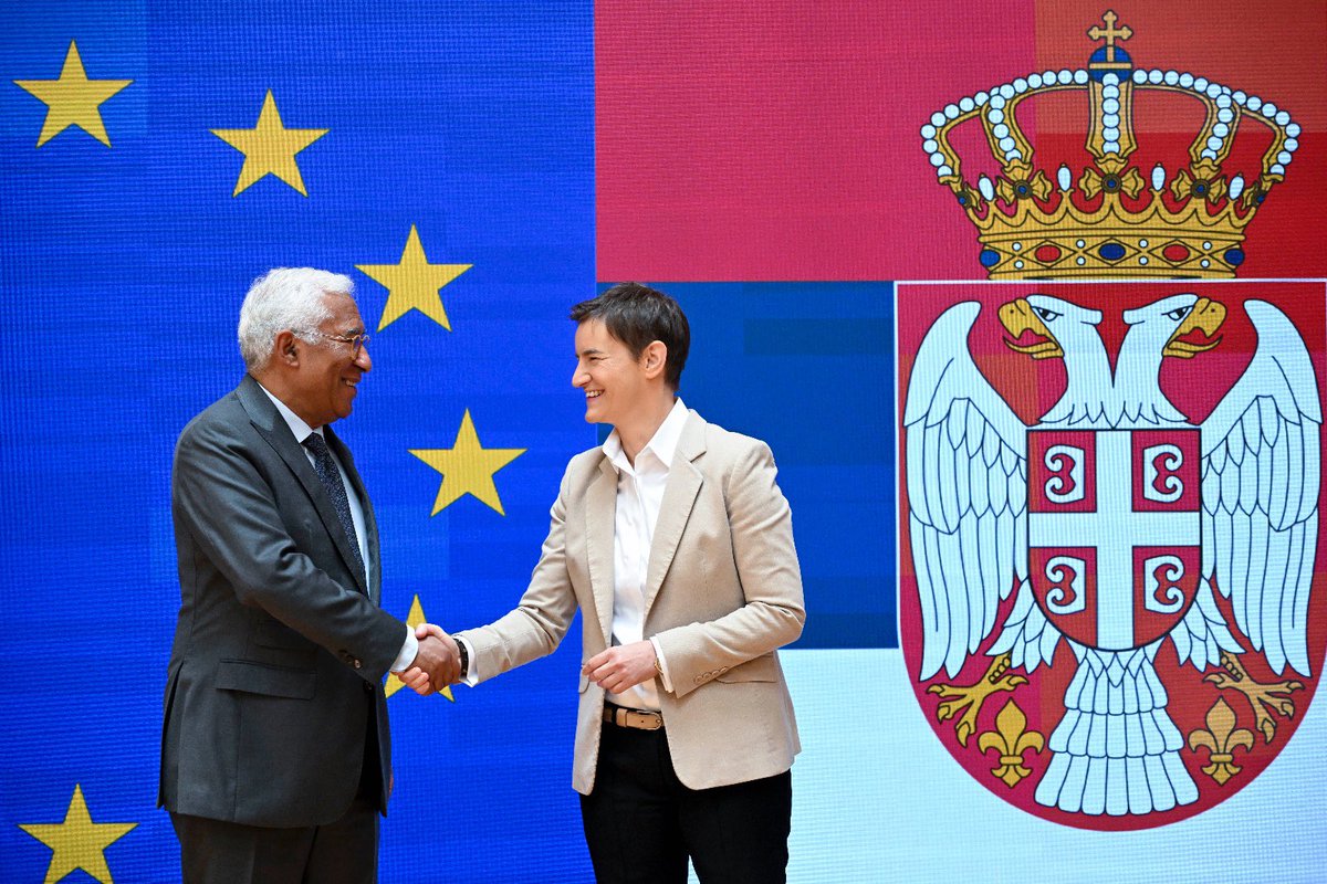 António Costa (@eucopresident) on Twitter photo There is a positive momentum for enlargement and a clear opportunity for Serbia to seize it.
During my meetings today in Belgrade with President <a href="/avucic/">Александар Вучић</a>, PM Macut <a href="/SerbianGov/">Serbian Government</a> and Parliament speaker <a href="/anabrnabic/">Ana Brnabic</a>, I stressed the importance of progressing towards EU accession There is a positive momentum for enlargement and a clear opportunity for Serbia to seize it.
During my meetings today in Belgrade with President <a href="/avucic/">Александар Вучић</a>, PM Macut <a href="/SerbianGov/">Serbian Government</a> and Parliament speaker <a href="/anabrnabic/">Ana Brnabic</a>, I stressed the importance of progressing towards EU accession