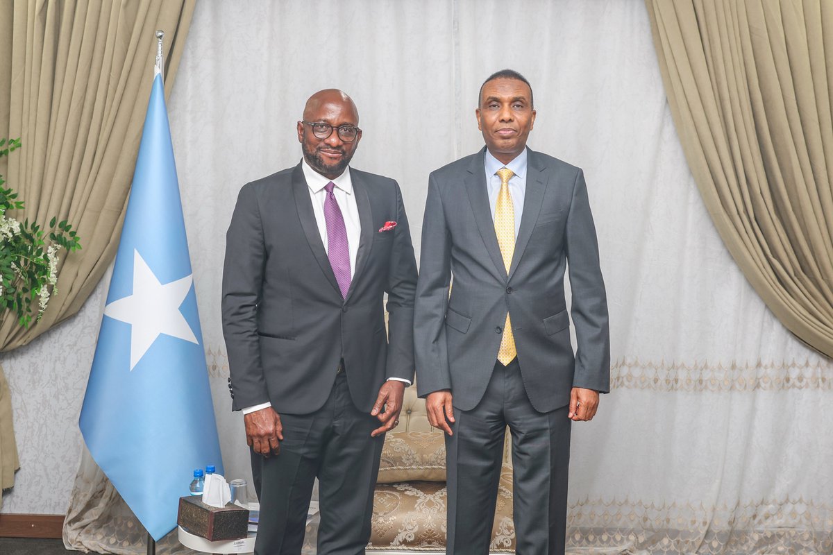 Today, I held a productive meeting with Mr. Adebayo Kareem, the Acting SRCC for <a href="/aussom_/">AUSSOM</a>. We discussed strengthening security cooperation and ongoing stabilisation efforts. 
I reaffirmed our commitment to working closely with the African Union to advance peace &amp; defeat terrorism.