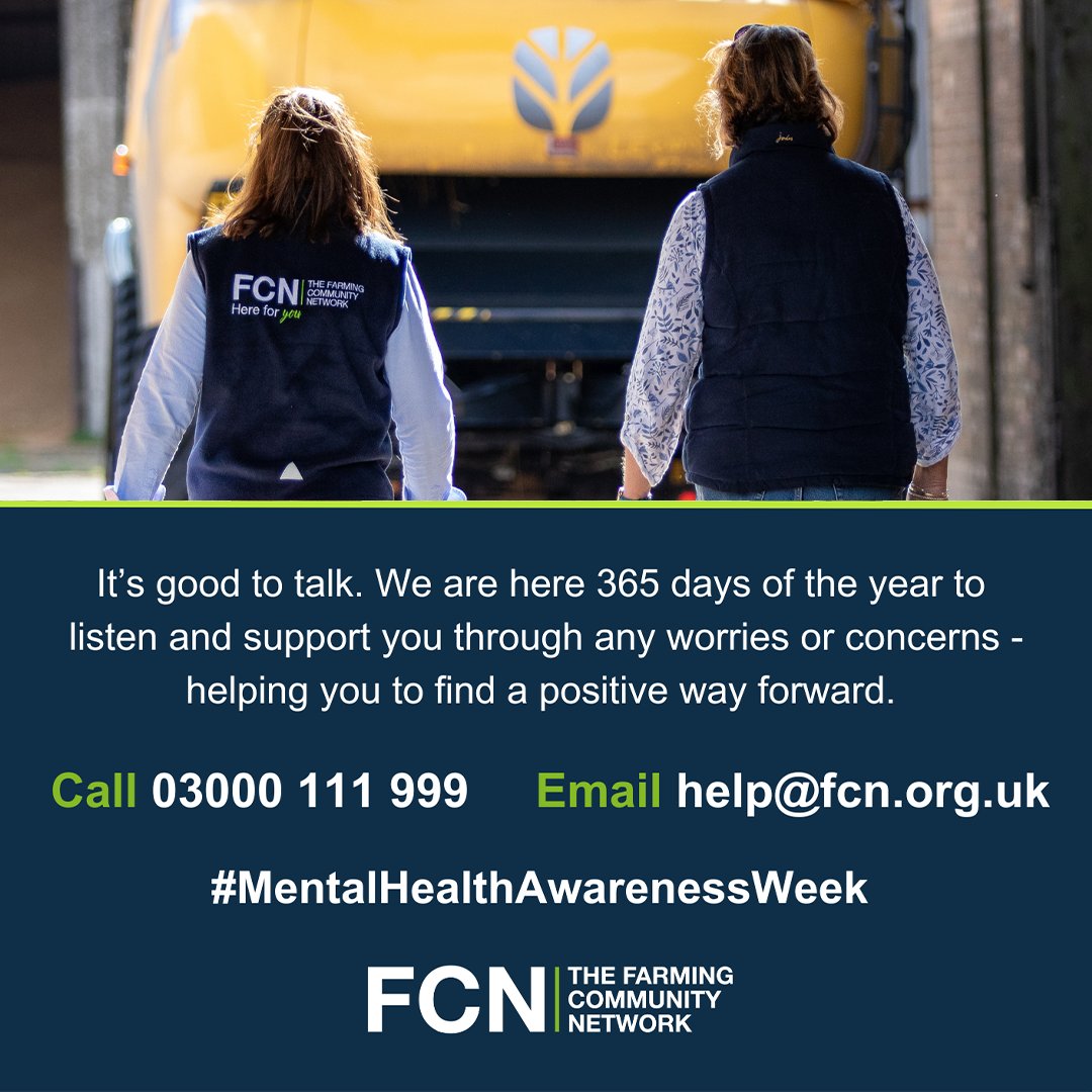 Farmers Guide (@farmersguide) on Twitter photo Mental Health Awareness Week 🧠
A reminder that there is strength in sharing, and the first step towards a positive outcome 💪
If you would like support the <a href="/FCNcharity/">The Farming Community Network</a> is available 365 days a year...
📲 03000111999
📧 help@fcn.org.uk
#mentalhealthawarenessweek #MHAW2025 Mental Health Awareness Week 🧠
A reminder that there is strength in sharing, and the first step towards a positive outcome 💪
If you would like support the <a href="/FCNcharity/">The Farming Community Network</a> is available 365 days a year...
📲 03000111999
📧 help@fcn.org.uk
#mentalhealthawarenessweek #MHAW2025