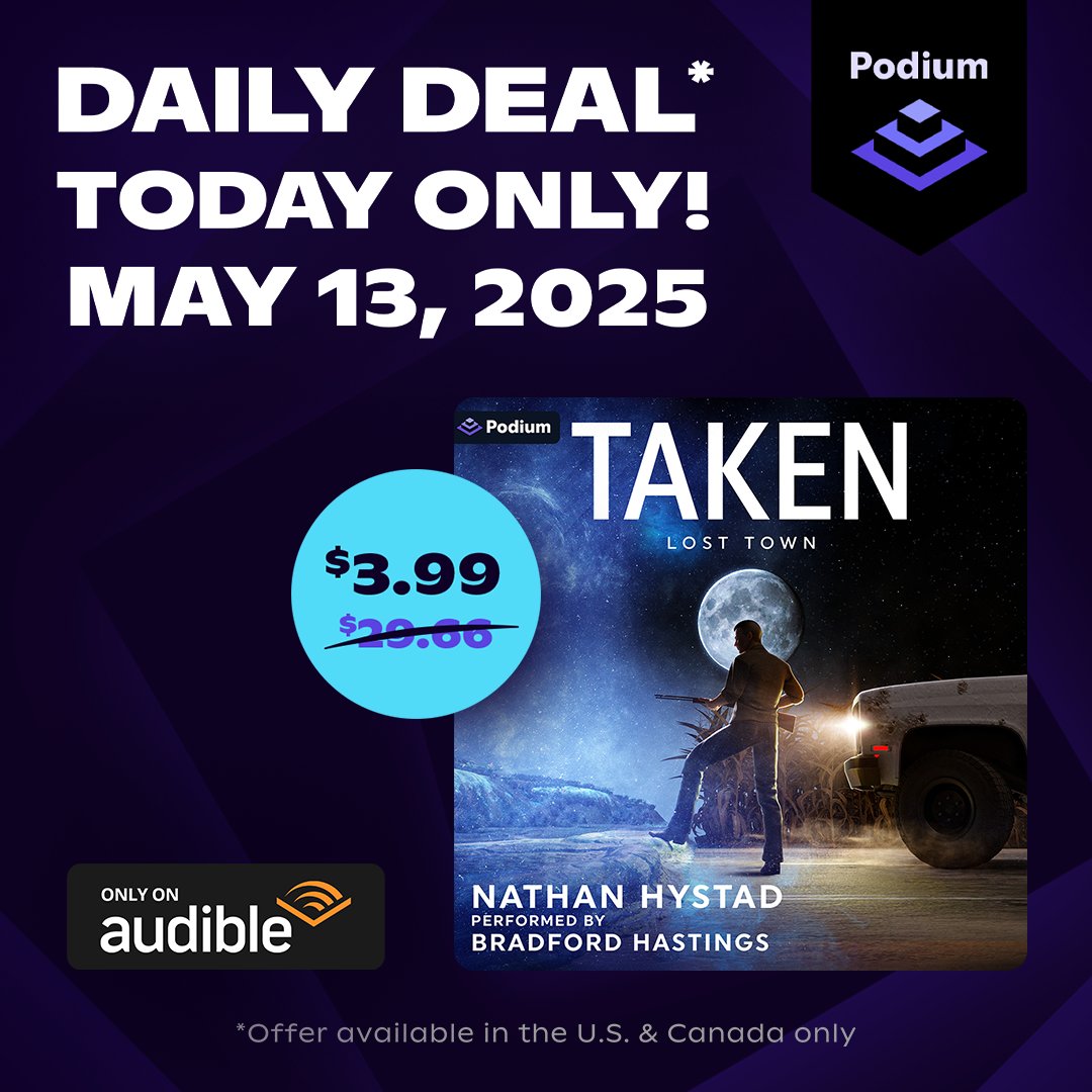 🎧 AUDIBLE DAILY DEAL 🎧
Mystery. Disappearances. A town that holds dark secrets… 🌒
Taken by Nathan Hystad, performed by Bradford Hastings, is just $3.99 today only—May 13, 2025! (Reg. $20.66)

Available in the U.S. &amp; Canada ONLY 👉 audible.com/pd/Taken-Audio…