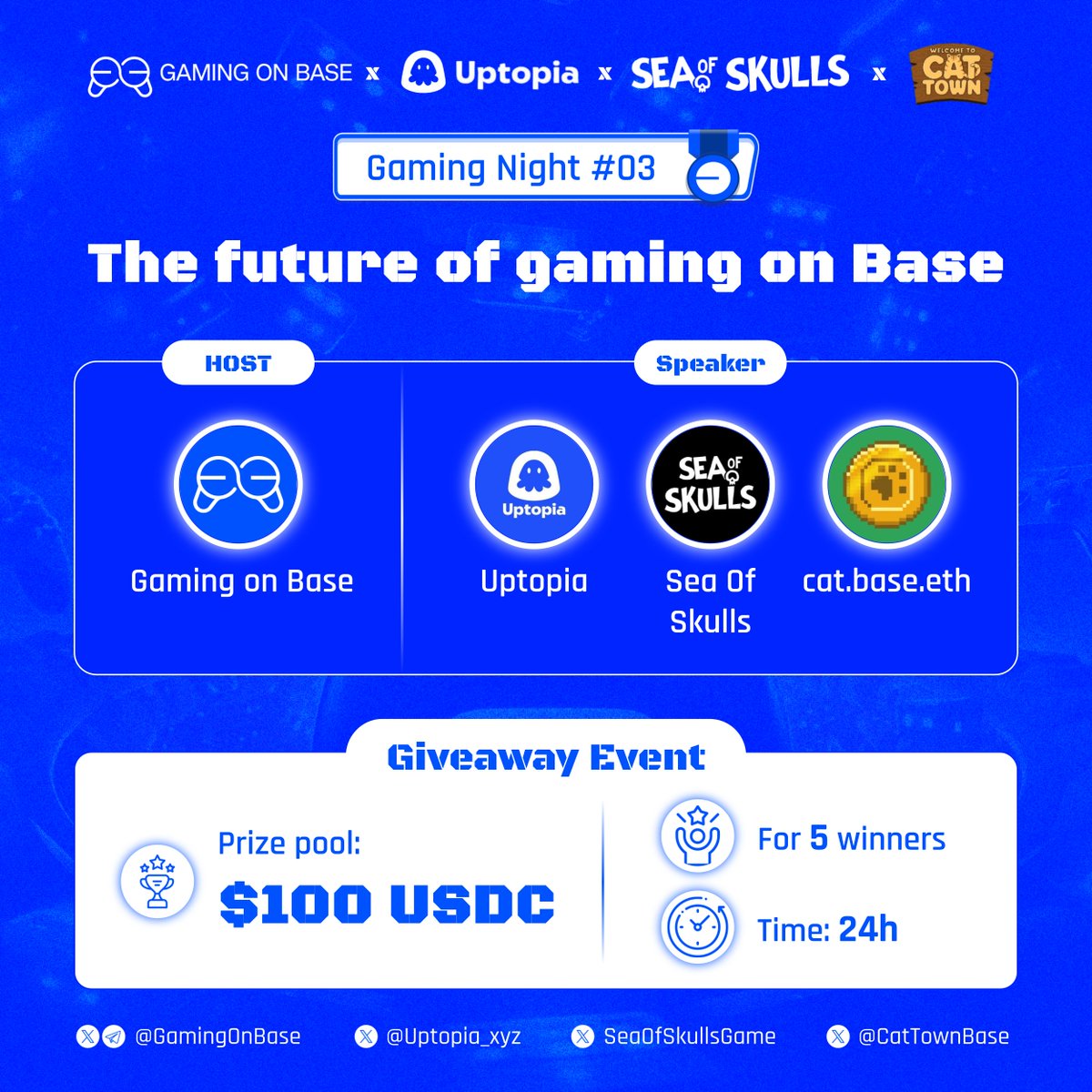 Gaming on Base (@gamingonbase) on Twitter photo 🎮 Gaming Night on Base #03 + $100 Giveaway 🎁
Let’s talk the future of gaming on <a href="/base/">Base</a> with top builders shaping the space.
🗓 Wed, 14 May | 14:00 UTC | x.com/i/spaces/1Mnxn…
💰 $100 USDC Giveaway (5 winners – 24h only!)
To enter:
1️⃣ Follow:
<a href="/GamingOnBase/">Gaming on Base</a> <a href="/BaseHubHB/">Base Hub 🛡️</a> 🎮 Gaming Night on Base #03 + $100 Giveaway 🎁
Let’s talk the future of gaming on <a href="/base/">Base</a> with top builders shaping the space.
🗓 Wed, 14 May | 14:00 UTC | x.com/i/spaces/1Mnxn…
💰 $100 USDC Giveaway (5 winners – 24h only!)
To enter:
1️⃣ Follow:
<a href="/GamingOnBase/">Gaming on Base</a> <a href="/BaseHubHB/">Base Hub 🛡️</a>