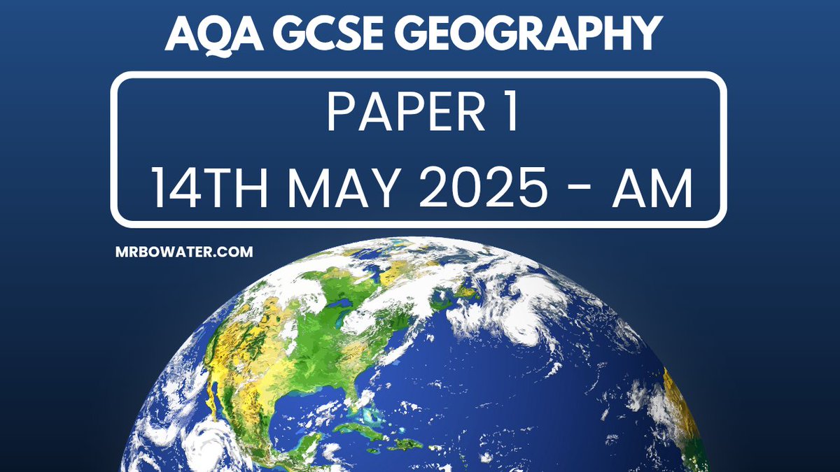 Let's go AQA GCSE GEOGRAPHY Paper 1 tomorrow!!! 

Good luck to all!

1) Natural Hazards 
2) Ecosystems
3) Coasts/Rivers/Glaciers

YouTube Overview 📽️
youtu.be/wMWxh8Lr3Fs?si…