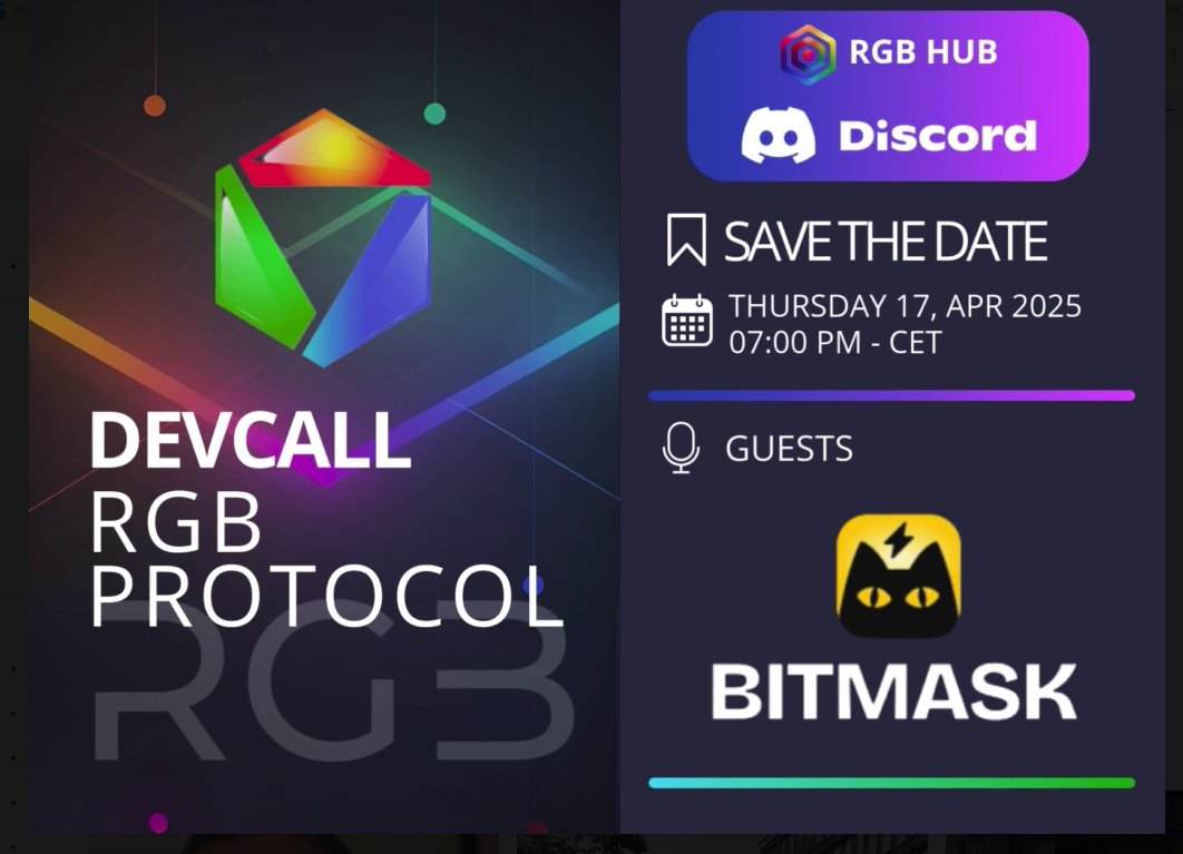 🎙️Community Call w/ <a href="/BitMask_App/">BitMask ⚡</a>  Record is live! 🔴🟢🔵

Make sure to check-out the session with <a href="/giddy_up_up/">Gideon</a> , where he covered asset issuance, the <a href="/trydiba/">DIBA ⚡🎨</a>  P2P marketplace, UDAs on RGB, and more! 🚀

📺YouTube:youtube.com/watch?v=xClxBH…
📺Rumble: rumble.com/v6tbtvz-rgb-hu…