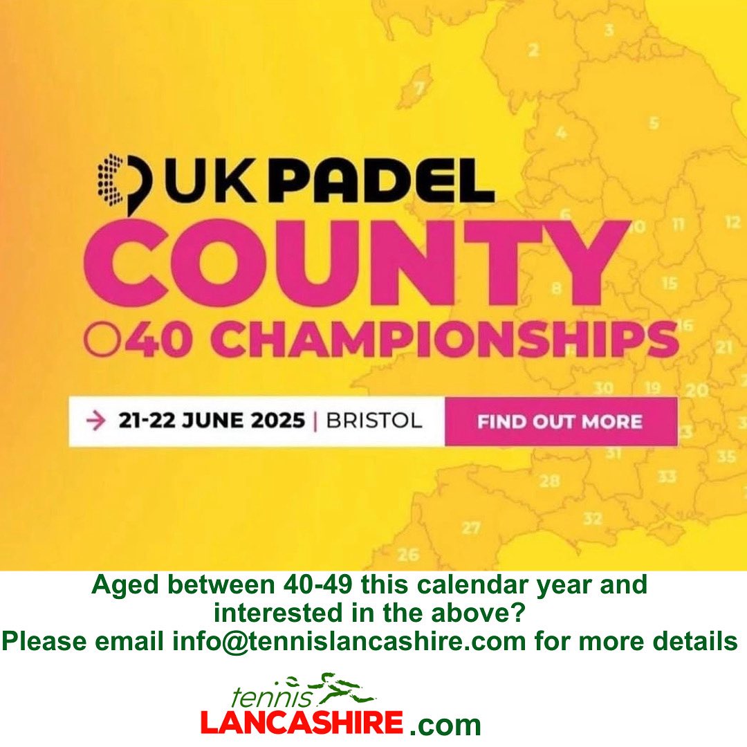 Interested in representing Lancashire? The Over 40's Padel County Championships take place in June and we are looking for players. 🎾🌹
