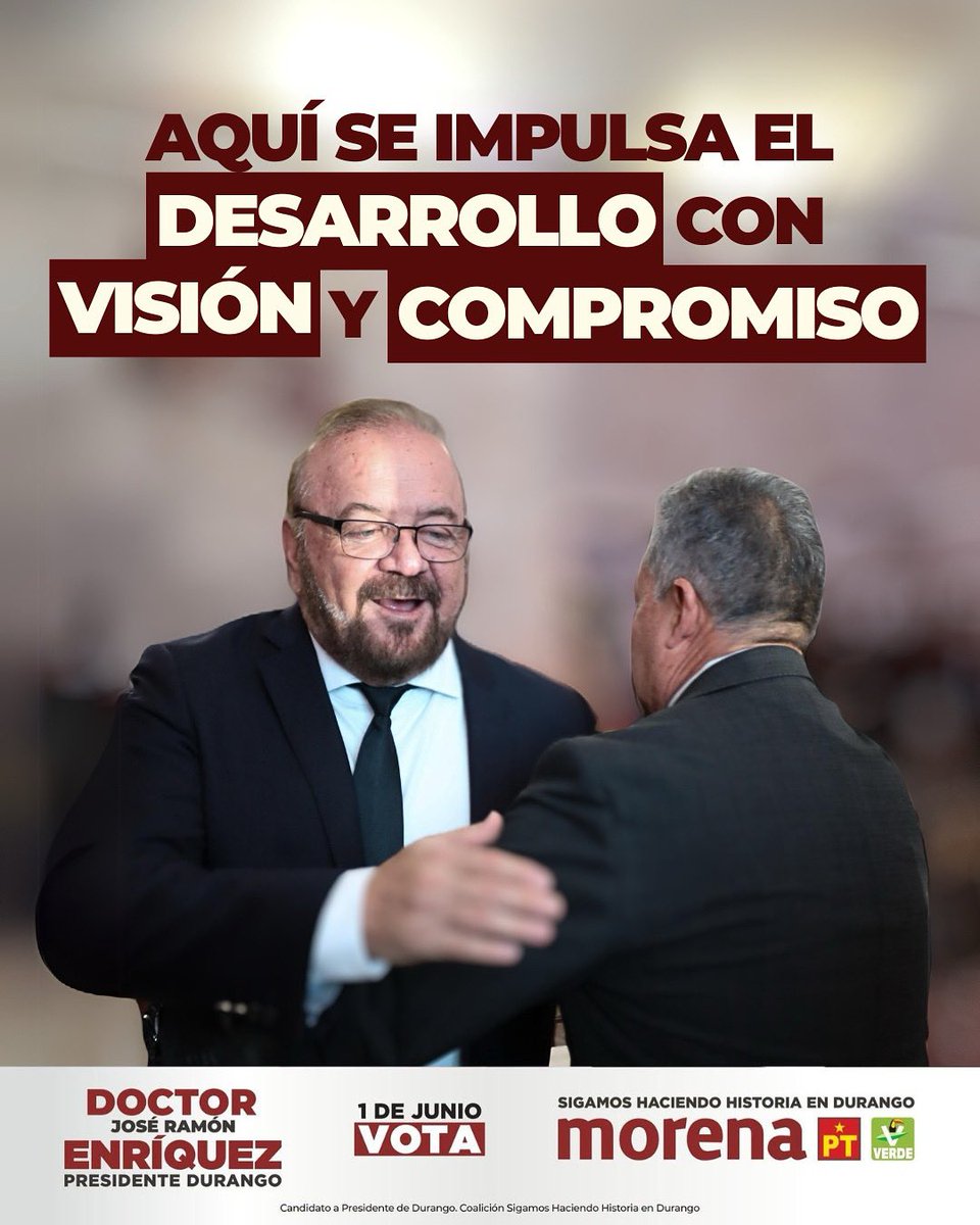 El desarrollo económico de #Durango se construye con visión, trabajo y compromiso real.

Con la fuerza de su gente, estamos listos para impulsar un futuro con oportunidades.

🗓️ Este 1 de junio, elige experiencia con visión y rumbo.

#PlanDurango #IngSoteroSuplente