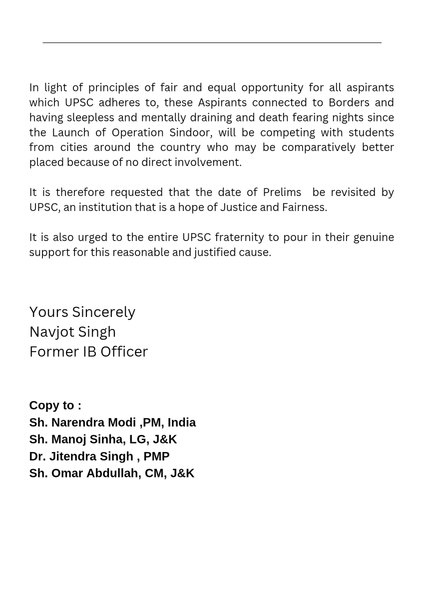 NSMallya's tweet photo. URGENT APPEAL : BORDER AREA STUDENTS REQUEST POSTPONEMENT OF CIVIL SERVICES PRELIMS EXAM 2025

@AdityaRajKaul @palkisu @PMOIndia @DrJitendraSingh @PMOIndia @OmarAbdullah @OfficeOfLGJandK @BhagwantMann @harjotbains @RahulGandhi @republic @ANI @IndiaToday @ndtv @ndtvindia https://t.co/zd8BYuRCra