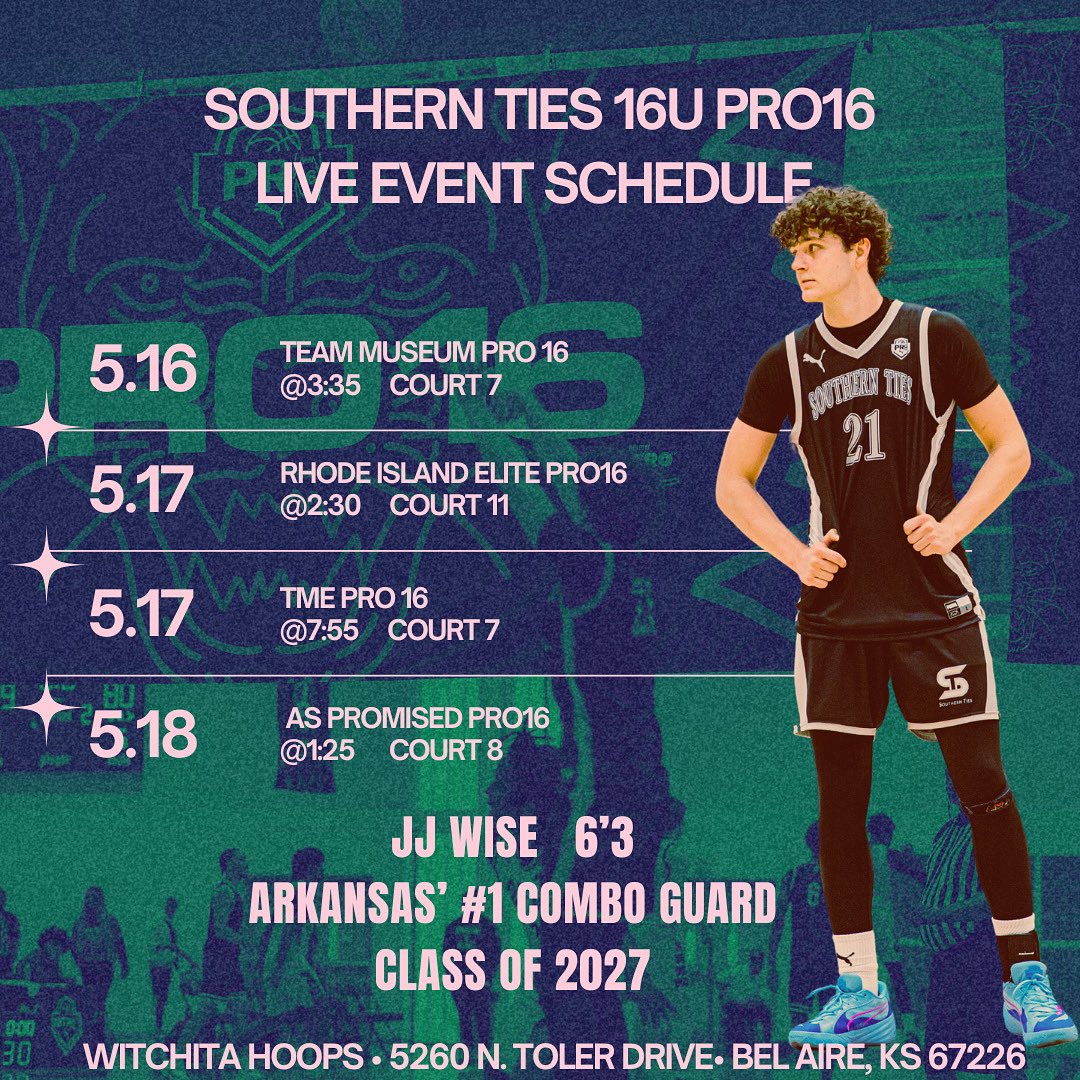 JJ Wise (@jjwise27) on Twitter photo Back to work this weekend with Southern Ties at the PRO16 Live Event in Kansas. Grateful for the opportunity to compete. <a href="/CoachWhiteII/">John White</a> <a href="/CoachJohnRoby/">Coach John Roby</a> <a href="/SouthernTiesAAU/">Southern Ties Basketball</a> <a href="/VortexSportsARK/">Vortex Sports x Prep Hoops AR</a> <a href="/ARBballRankings/">AR BBall Rankings</a>
#PRO16 #SouthernTies #ClassOf2027 Back to work this weekend with Southern Ties at the PRO16 Live Event in Kansas. Grateful for the opportunity to compete. <a href="/CoachWhiteII/">John White</a> <a href="/CoachJohnRoby/">Coach John Roby</a> <a href="/SouthernTiesAAU/">Southern Ties Basketball</a> <a href="/VortexSportsARK/">Vortex Sports x Prep Hoops AR</a> <a href="/ARBballRankings/">AR BBall Rankings</a>
#PRO16 #SouthernTies #ClassOf2027