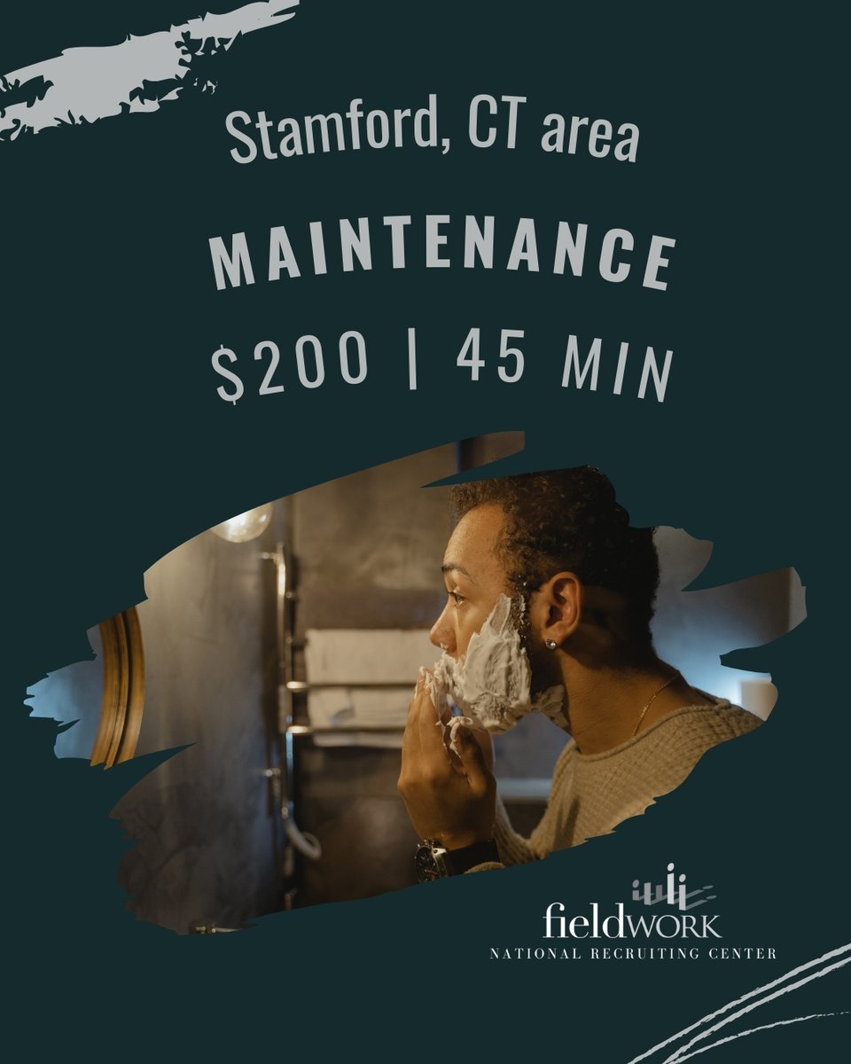 FieldworkNRC's tweet image. We&apos;re looking for men age 25-55 in the Stamford, CT to participate in an 45-min, in-home market research study regarding Maintenance. 

🔗: participate.fieldwork.com/Account/Redire…

💈 Reference #: 6476NRC25
💈 Location: Stamford, CT
💈 Incentive: $200
💈 Duration: 45-mins
💈 Date(s): Wed. 5/21