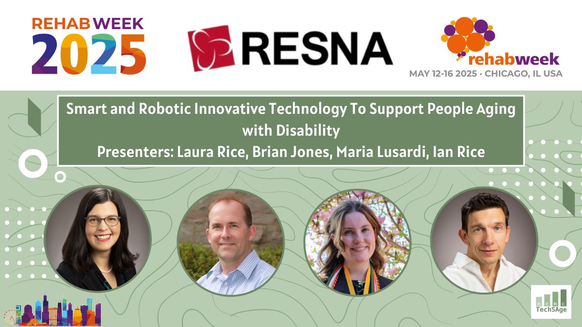 TechSAgeRERC's tweet image. From a fall detection watch to a robotic showerhead, discover new smart and robotic innovations to support people aging with disability 👉 Join Laura Rice, Brian Jones, Maria Lusardi, and Ian Rice @RESNAorg this Wednesday 5/14 at 12:30 CT ow.ly/pcAZ50VRiwj
#RehabWeek2025