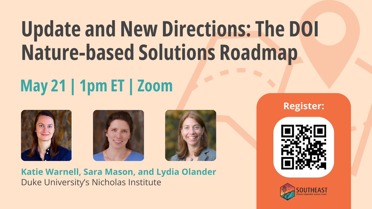 Southeast CASC (@se_casc) on Twitter photo There's still time to sign up for the #ScienceSeminar happening next week featuring the #NatureBasedSolutions Roadmap team from <a href="/NichInstitute/">Nicholas Institute</a>!
🗺️May 21 at 1pm, learn more: loom.ly/MnyOrlI There's still time to sign up for the #ScienceSeminar happening next week featuring the #NatureBasedSolutions Roadmap team from <a href="/NichInstitute/">Nicholas Institute</a>!
🗺️May 21 at 1pm, learn more: loom.ly/MnyOrlI